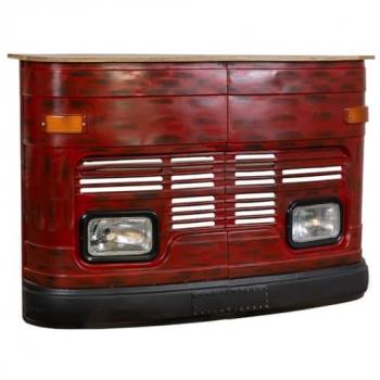 Barra Botellero Furgoneta Roja de Madera y Metal con Acabado Artesanal y Luz 47 x 105 x 153 cm