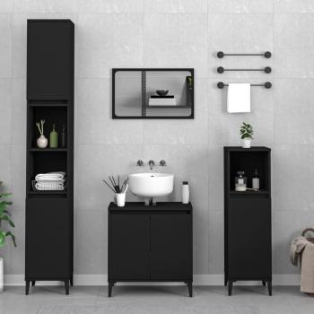 Conjunto de muebles de baño 3 piezas de madera negra multicapa