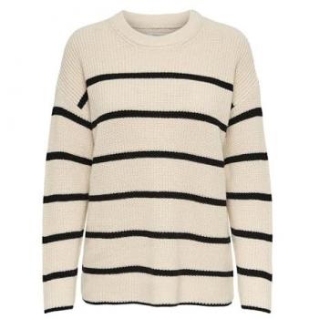 Jersey de Punto Regular Fit Only Pernille Beige con Rayas Negras para Mujer