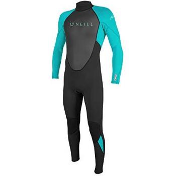 O´neill Wetsuits Traje De Neopreno Infantil Reactor Ii 3/2 Mm Con Cremallera Trasera, Color Negro/Aguamarina Claro, Talla 34