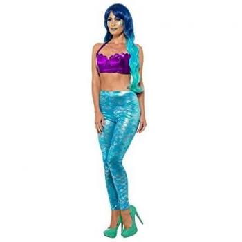 Smiffys 47304M - Leggings de Sirena para Mujer, Color Azul, Talla M, Talla 42-44