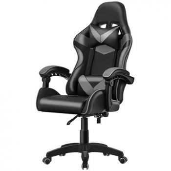 Silla de Oficina Ergonómica y Gaming con Altura Ajustable y Ruedas en Negro y Gris