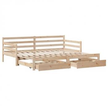 Sofá cama nido extraíble con cajones sin colchón 90x190 cm de madera maciza de pino color marrón
