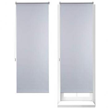 Set 2 Estores Opacos Térmicos Sin Perforar, Cortina Enrollable con Cadena, Tela-Aluminio-Plástico, 60x160 cm, Blanco