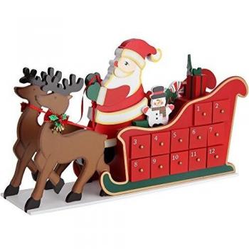 Calendario de Adviento Reutilizable de Madera Trineo con 24 Cajones para Rellenar - Decoración Navideña DIY