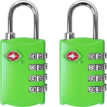 TSA Luggage Locks (2 Pack) - 4 Digit Combination Steel Padlocks - Approved Travel Lock for Suitcases & Baggage - Green