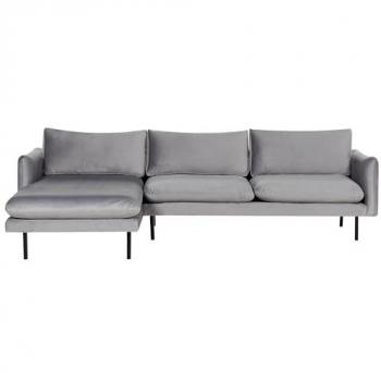Sofá Esquinero Moderno de Terciopelo Gris de 4 Plazas con Patas Negras Estilo Retro Vinterbro