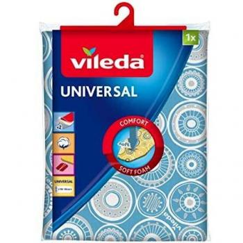 Vileda Universal - Funda de planchar, funda de 2 capas adaptable a todos los tamaños, capa de algodón y relleno de espuma, medidas: 110-130 cm de largo, 30-45 cm de ancho, color azul