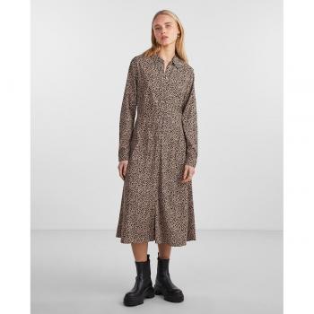 Pieces - Vestido midi camisero abotonado con botones frontales, manga corta, cinturilla ajustable y tejido ligero