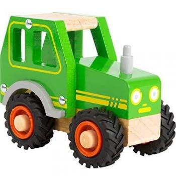 Tractor de Madera Verde Small Foot con Ruedas de Goma - Certificado FSC - Juguete para Niños a Partir de 18 Meses