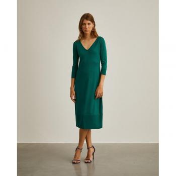 Lion of Porches - Vestido midi con escote en V confeccionado en hilo metalizado, color Verde Bandera