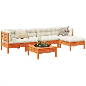 6 Piece Wax Brown Solid Pine Garden Sofa Set with Cushions