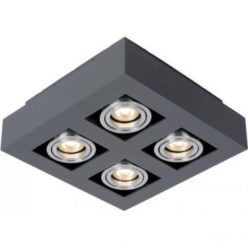 Foco de techo moderno Casemiro Aluminio negro, 4 luces, montado en superficie, tipo GU10