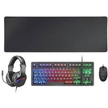 Combo Gaming Mars MCP-RGB3: Teclado FRGB, Ratón RGB 3200 DPI, Auriculares Over-Ear RGB y Alfombrilla XXL en Negro