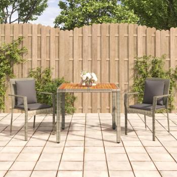 vidaXL 3-Piece Grey Poly Rattan Garden Dining Set with Cushions