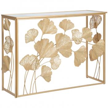Consola de Hierro Hoja 108x36,5x80 cm con Espejo Dorado
