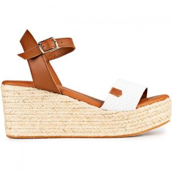 Sandalias de cuña de piel con cierre de hebilla