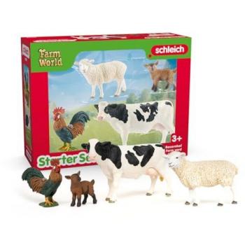 Set Inicial de Granja Schleich Farm World - 4 Figuras (Vaca, Oveja, Gallo, Cabrito)