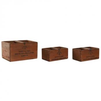 Cajas de almacenamiento Home ESPRIT Marrón Madera de abeto 35 x 25 x 20 cm 3 Piezas