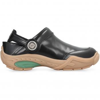 Men's Fendi Lab Leather Clog in Black | Size 6 | 7D1662AQX6 Color F0QA1