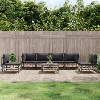 7-Piece Anthracite Poly Rattan Garden Lounge Set with Cushions