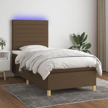 Colchón box spring suave con tela LED marrón oscuro 100x200 cm