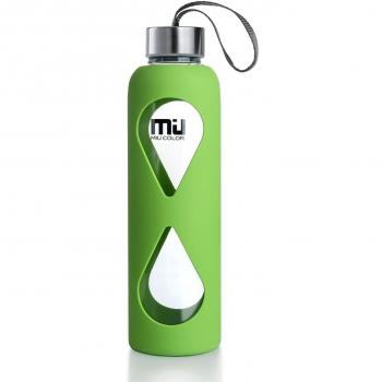 MIU COLOR® 550 ml botella de cristal ecológico, sin BPA portátil Sport botella, antigoteo de acero inoxidable tapón botella con funda de nailon, Apple Green
