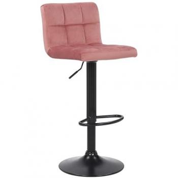 Taburete de Bar Regulable y Giratorio en Terciopelo Rosado Feni con Base de Metal Negro