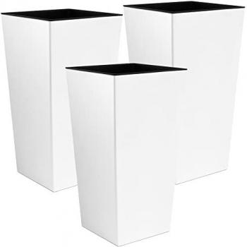 Pack de 3 macetas altas Urbi de plástico blanco, 2 litros, dimensiones 12,6 x 12,6 x 20 cm