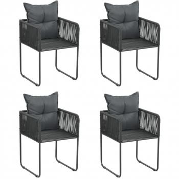 vidaXL 4-Piece Outdoor Chairs Set with Black Poly Rattan Cushions