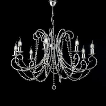 Araña Shabby Chic Magda Cromo y Cristal 8 Luces E14 con Strass