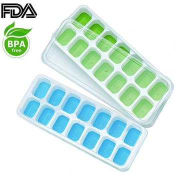 Molde para Hielos, 2 unidades Moldes y Bandejas para Hielo con Tapa Impermeable, Bandeja de Silicona Flexible de Grado Alimentario para su Whisky o Bebidas, No Tóxico, Protección Ambiental