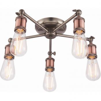 Lámpara de techo semi empotrada de acero Hal en peltre envejecido con placa de cobre envejecido, casquillo E27