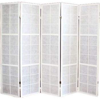 Biombo Japonés Shoji de Madera Blanca de 5 Paneles - PEGANE