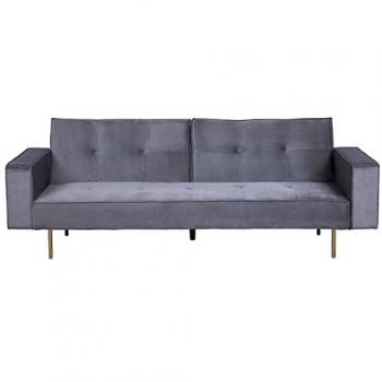 Sofá Cama Moderno de Terciopelo Gris 3 Plazas con Reposabrazos Visnes