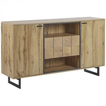 Aparador de Madera Clara Aglomerado con 2 Puertas y 2 Cajones, Patas de Metal - Boiso