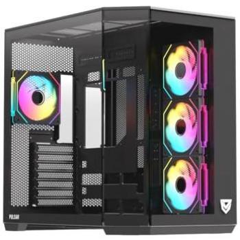 Torre PC Gaming Nfortec Pulsar ATX con Doble Cristal Templado, 4 Ventiladores ARGB, Soporte para Refrigeración Líquida de 360 mm y USB-C, Color Negro