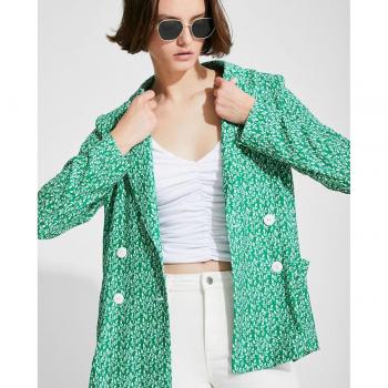 Blazer Estampado Floral Elegante para Mujer con Cierre Cruzado y Hombreras
