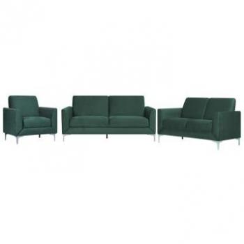 Conjunto de Sofás Tapizados de Terciopelo Verde 3 + 2 + 1 Plazas Estilo Glam Fenes - Verde