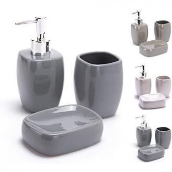 Juego de 3 accesorios de baño cerámicos Classic Gris MSV