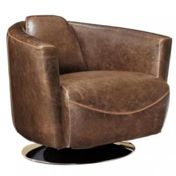 Sillón Club de Piel Envejecida Florentin - 1 Plaza - Marrón - Con Apoyabrazos - Estilo Vintage