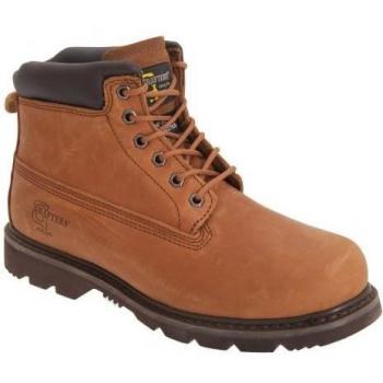 Grafters Men's 6 Eye Light Brown Padded Leather Work Boots