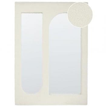 Espejo de pared moderno colgante decorativo 70 x 100 cm marco MDF rectangular tejido bouclé blanco crema Marcigny