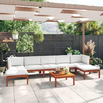 8-Piece Cream Cushioned Garden Lounge Set in Solid Acacia Wood