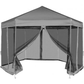 vidaXL Carpa de Jardín Plegable Hexagonal Acero y Poliester PVC Gris Oscuro