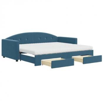 Sofá cama nido con cajones terciopelo azul 90x200 cm