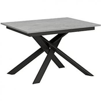 Mesa extensible Ganty 90x120/180 cm efecto madera gris cemento con borde antracita y estructura de hierro
