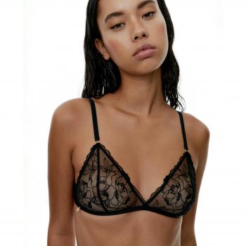 Sujetador bralette triangular de encaje floral semitransparente Black Limba - Bralette Triangular Naomi - Negro - Talla S