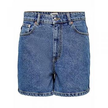 ONLY High Waisted Mid Blue Denim Mom Shorts for Women - Size S