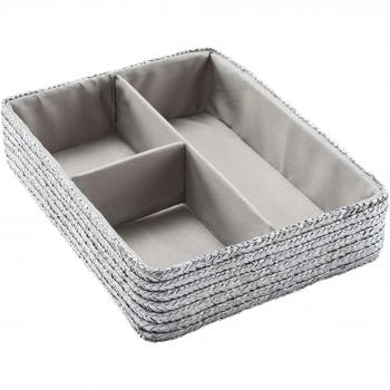 Compactor RAN4750 Organizador de cajón 3 huecos, Fabricado en polipropileno, gris plata, 32 x25 x 8 cm